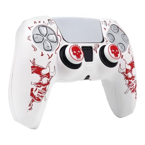 Horned Skull Controller Skin Cover Compatible with PS5/Playstation 5 Controller, RALAN Protector Case Customised Thumb Grip - color: Horned skull White Red