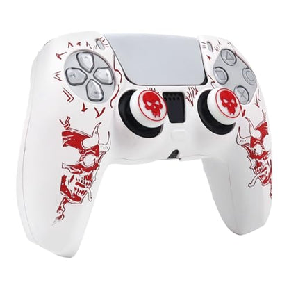 Horned Skull Controller Skin Cover Compatible with PS5/Playstation 5 Controller, RALAN Protector Case Customised Thumb Grip - color: Horned skull White Red