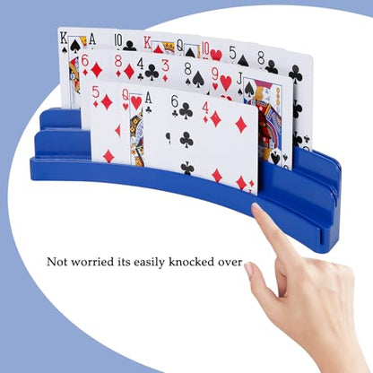 Three-Layer Design Playing Cards Holders，Playing Card Holder for Kids Adults Hands Free Card Holder for Family Card Game Nights Poker Parties - color: Blue-black(2pack)