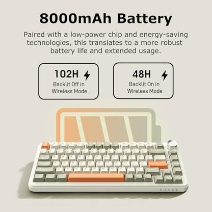 AK820 Max Tri-Mode Mechanical Keyboard, 2.4G Wireless/Bluetooth/USB-C, 75% 82Key Compact Layout, 8000mAh Battery, Hot-Swappable Gasket Mount, PBT Keycaps, RGB Backlit, Metal Knob (Fish Switch, Grey) - color: Retro