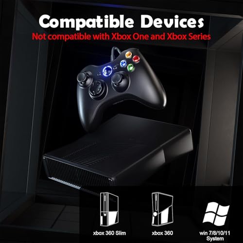 Dinosoo 2 Pack Wired Xbox 360 Controller – Upgraded Joystick, Double Shock, Voice Function – Compatible with Microsoft Xbox 360 & Slim/PC – Black - color: Black