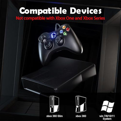 Dinosoo 2 Pack Wired Xbox 360 Controller – Upgraded Joystick, Double Shock, Voice Function – Compatible with Microsoft Xbox 360 & Slim/PC – Black - color: Black