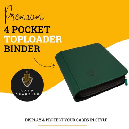 Card Guardian - Toploader 4 Pocket Premium Binder with Zipper for 160 Cards - Side Loaded Pockets - Compatible with Sports and Trading Cards TCG (Green) | Fits 160 Cards, Side Loaded Pockets, Compatible with Sports and Trading Cards - color: Green