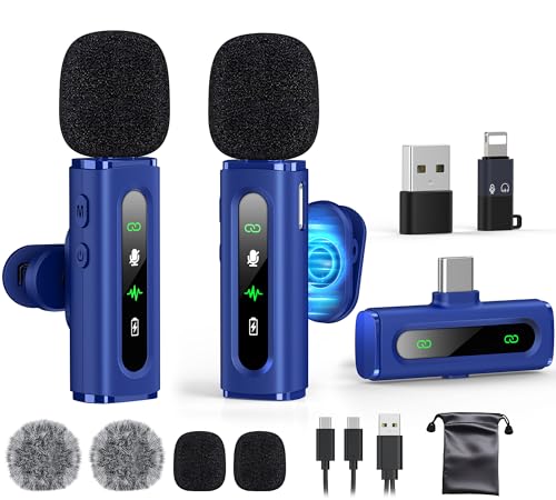 USB C Lavalier Microphone Wireless Mini Mic for Type-C Android Phone/Tablet/PC Video Recording Clip-on Mics with Rotatable Clip&Denoise Recording, Ideal for Vlog Tiktok Youtube Content Creator, Blue - color: Blue, size: Without Charging Case
