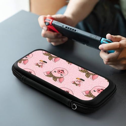 Hard Shell Carrying Case with 15 Game Card Slots, Protective Bag Compatible with Nintendo Switch, Cute Pig Leopard Print Pink - color: Design (326)