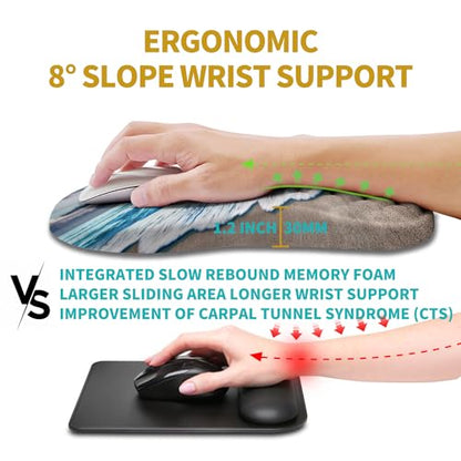 Hokafenle Ergonomic Mouse Pad Wrist Support, Wrist Rest Mousepad for Carpal Tunnel Pain Relief with Integrated Memory Foam Slope Massage Bulge (11.8x7.9 inch,Beach Sunset - color: KM10-Beach Sunset