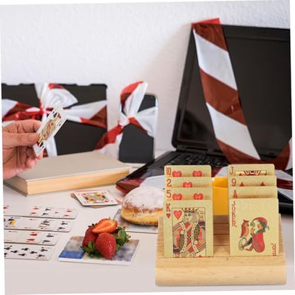 Wooden Card Display Holder Sloped Playing Card Stand Nonslip Base for Easy Access and Viewing for Games and Organizing Decks Rustic Pine Construction
