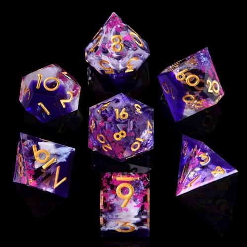 DND Dice Set, 7 Pcs Sharp Edge D&D Dice Polyhedral Resin Dice for Dungeons and Dragons RPG MTG Role Playing Table Games - color: Purple-1