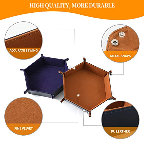 Grajar 2 Pcs Portable Folding Dice Rolling Tray Set for RPG DND Table Games - PU Leather and Velvet Holder Storage Box - Navy Blue and Camel - color: Navy Blue and Camel