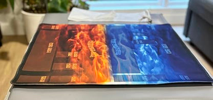 Trading Card Game Playmat – OPTCG Compatible Play Mat with Card Zones, Non-Slip Rubber Base, Stitched Edges, Original Art (Fire) - color: Fire
