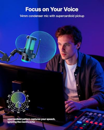 BOYA USB Gaming Microphone, 192kHz/24bit, Supercardioid + ENC Noise Cancellation, Touch Mute, 9 RGB Effects, Gain Knob, Monitor Jack, Microphone for PC/PS4/PS5/Mac/Android/iOS/Streaming/Podcasting - size: Stand Version