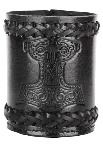 Ulfberth - Viking dice Cup with Embossed Motif - Genuine Leather - Medieval Leather Cup with Engraving (Thor's Hammer Style, Black) - color: Thor's Hammer, Black
