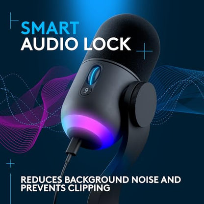 Logitech G Yeti GX Dynamic RGB Gaming Microphone, Podcast with LIGHTSYNC, Blue VO!CE, G HUB Control, Supercardioid, USB Plug and Play on PC/Mac - Black (Renewed)