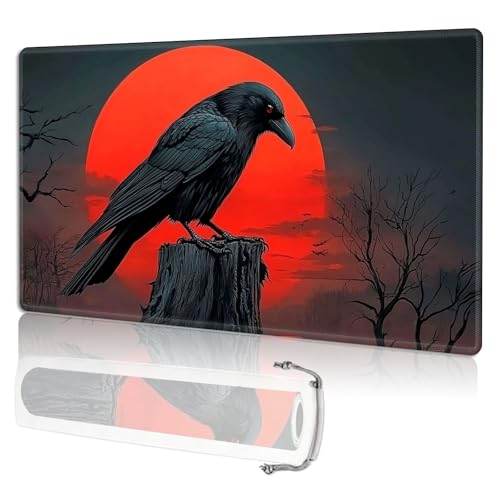 for MTG Playmat TCG Card Game Mat with Stitched Edges,Board Game Mats Non-Slip Waterproof Rubber Base 24 x 14 inch for CCG RPG DTCG Trading Card,Crow Moon Night - color: Crow Moon Night