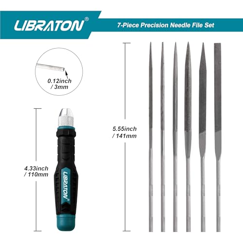 LIBRATON Needle File Set Interchangeable, Small Files, Mini Files | Wood Files, Metal Files Set, 6PCs Steel Files with Handle for Precision Metal File Work, Woodworking, Plastic Carving - style: Needle File-6PCS