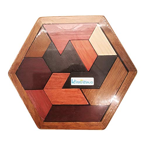 KINGZHUO Hexagon Tangram Puzzle Wooden Puzzle for Children and Adults Challenging Puzzles Wooden Brain Teasers Puzzle for Adults Puzzles Games Family Portable Brain Games Tangrams for Adults