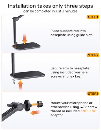 Desktop Mic Arm Stand 2.68lbs Max Heavy Duty Microphone Mount with Silent Mute Knob Compatible with Rode PodMic Shure SM7B for Podcast Gaming Streaming Office Desk Setup Boom Arm