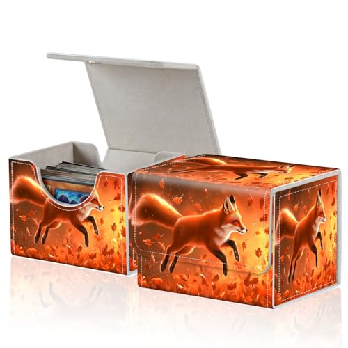 for MTG Commander Deck Box,Card Deck Box for Trading Yugioh MTG,Fits 100 Double Sleeved Cards,PU Leather Strong Magnet Case for Magic Commander TCG CCG,Cute Fox - color: Cute Fox