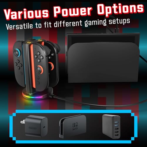Fosmon 4 in 1 Bi-Directional Magnetic Charging Dock for Switch 2 Joycon | Premium Bi-Directional Magnetic 4 In 1 Charging Station Dock Base Tower Compatible With Nintendo Switch 2 Joy-con Controllers