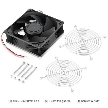 Wathai IP67 120mm x 38mm 12V Waterproof Exhaust Fan Dual Ball High Speed | IP67 3000RPM High Preformance for Greenhouse, Van, Humid Environments, Outdoor Enclosures or DIY Cooling Ventilation - size: 120x38mm