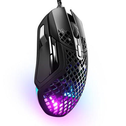 SteelSeries Aerox 5 - Holey RGB Gaming Mouse - Ultra-lightweight Water Resistant Design - 18K DPI TrueMove Air Optical Sensor | TrueMove Air sensor with 9 buttons and 66g weight for precision, speed and durability - style: Wired