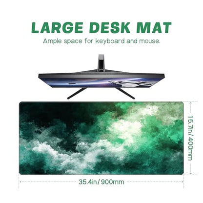 Baziabbo Green Desk Mat,XXL Extended Big Mouse Pad,Gaming Mousepad with Stitched Edge,Non-Slip Rubber Base Keyboard Desk Pad for Home Office Study Game (Haze Green) - color: Haze Green