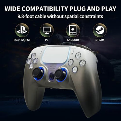 NBCP PS5 Wired Controller with Turbo, Hall Effect Triggers, Dual Vibration, 3.5mm Audio Jack Gamepad for PS5/PS4/PC/Steam Gaming - color: Grey