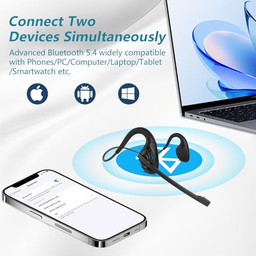 BANIGIPA Bluetooth Headset with Boom Microphone, Open Ear Headphones w/Noise Canceling Mic, Wireless Headset for Phone Laptop PC Computer, Light and Comfortable for Office Meeting Home Working-10 Hrs