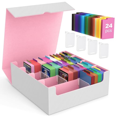 MoKo Trading Card Storage Box for MTG, 3000+ Card Organizer, Pink+White | MTG Deck Box, w/ 24 Colorful Dividers & 4 Card Supporters, MTG Card Storage for Magic Game, TCG, PTG Baseball and Sport Cards - color: White+Pink, size: 4 Slots without side display