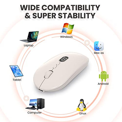 MAGIC-REFINER X1 Wireless Computer Mouse with Battery Level Visible | 2.4G Portable, Ultra Slim USB Mouse, Silent Click, 1600 DPI for Win/Mac/PC/Laptop/Computer/Office/Travel - color: Ivory