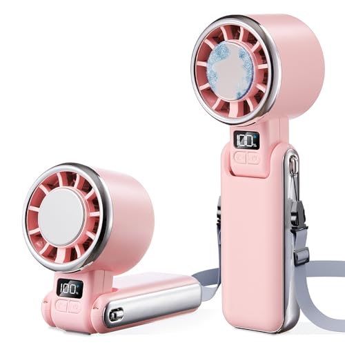 SHEWIND Portable Handheld Fan with Ice Cooling - 5 Gear High Speed Personal Turbo Fan Rechargeable, Up to 13 Hrs, Mini Hand Fans for Travel Essentials, Beach Vacation, Gifts for Women, Men (Pink) - color: Pink