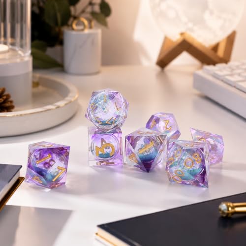 Metal Dice Set for DND - 7pcs with Gift Box, Perfect D&D Gift (Blue-Purple) | Elegant gift box included, making it the ultimate present for roleplaying tabletop gamers and D&D enthusiasts - color: Blue-purple