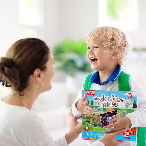 Wooden Puzzles Toys for Kids Ages 3-5, Set of 4 Packs Dinosaur, Space, Transportation Wood Toddler Puzzles, Preschool Brain Teaser Toys for Boys and Girls 3 4 5 6 Years Old - color: Mixed Styles a