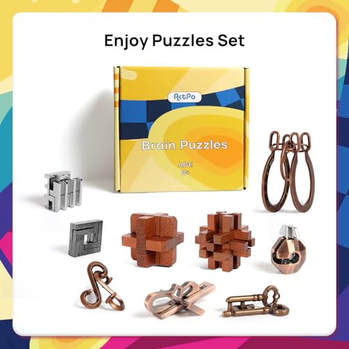 9pcs Puzzles Bulk Gift for Kids, Teens, and Adults Retro Wooden and Metal Unlock Interlock Brain Teaser Toys. - style: Style A