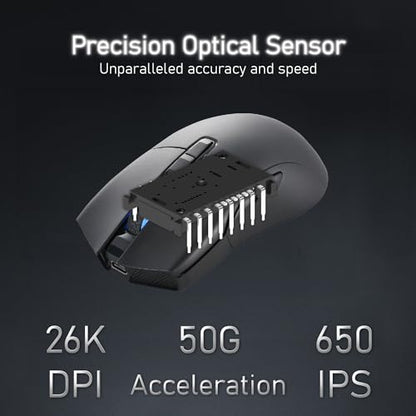 iRocks M31R Wireless Gaming Mouse, Triple Mode 2.4G/ Bluetooth/USB-C Detachable Cable Gaming Mouse, Kailh GM8.0 Mouse Switches, Advanced PixArt PAW3395 Optical Sensor, Up to 26,000 DPI - Black - color: Black