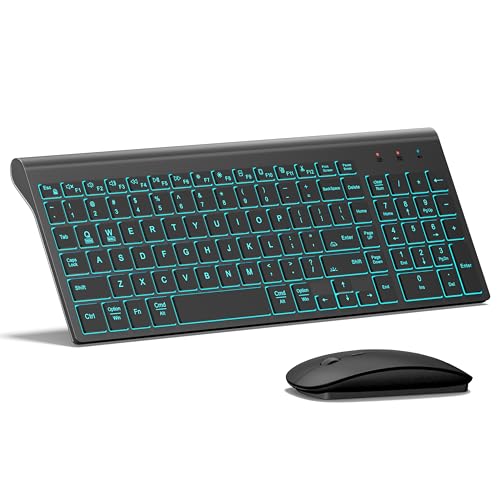 Wireless Backlit Keyboard and Mouse Ultra Slim Combo, TopMate 2.4G Silent Compact 2400DPI Mouse and Scissor Switch Keyboard Set, Batteries Included, for PC/Laptop/Windows/Mac/Gaming - BL Matte Black - color: BL Matte Black
