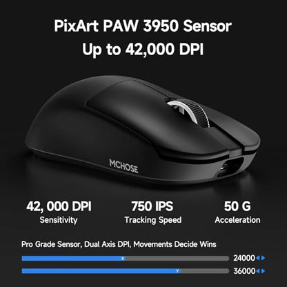 MCHOSE L7 Ultra+ Wireless Gaming Mouse, Lightweight 48g, Ergonomic Mouse with 42K DPI, PAW3950, Optical Switch, 20000 FPS, Dual 8K Polling and 7 Programmable Buttons, 3-Mode Connect, PC/Mac - Black - color: Black