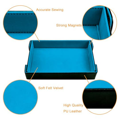 SIQUK Magnetic Folding Dice Tray Rectangle Dice Rolling Tray PU Leather Trays Foldable Holder Rolling Mat Storage Box for D&D RPG Games, Sky Blue - color: Sky Blue