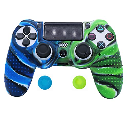 PS4 Controller DualShock4 Skin Grip Anti-Slip Silicone Cover Protector Case for Sony PS4/PS4 Slim/PS4 Pro Controller with 2 Thumb Grips (Black Blue Green Stripes) - color: Black Blue Green Stripes