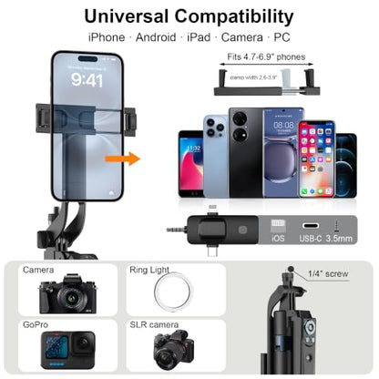 Tripod for iPhone Vlogging Kit with Mic, Content Creator Essentials | 71" Auto face tracking phone stand with light, Microphone and remote. Made for YouTube, TikTok, live streaming