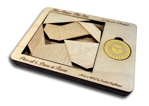 Creative Crafthouse Here Comes The Sun Very Hard 6 Piece Packing Puzzle | Named for the 499 seconds light takes to reach Earth. An Alex Beresford wood design and gift for serious solvers, made in USA - style: Here Comes the Sun