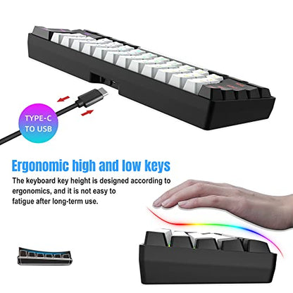Snpurdiri 2.4G Wireless Gaming Keyboard and Mouse Combo, Include Mini 60% Merchanical Feel RGB Backlit Keyboard, Ergonomic Vertical Feel Small Wireless Mouse(Black and White) - color: Black White Combo