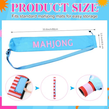 34 Inch Long Mahjong Mat Bag Cute Double Strapped Canvas Drawstring Mahjong Holder Lightweight Outdoor Carrying Bag for Board Games Travel Storage-Mat Not Include(Blue,1 Pc) - color: Blue, style: Soild