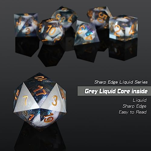 DNDND Liquid Sharp Edge DND Dice, A Full Set of Liquid D&D Die with Gift Case for Dungeons and Dragon Game (Grey Liquid) - color: Liquid Grey