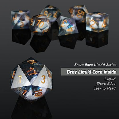 DNDND Liquid Sharp Edge DND Dice, A Full Set of Liquid D&D Die with Gift Case for Dungeons and Dragon Game (Grey Liquid) - color: Liquid Grey