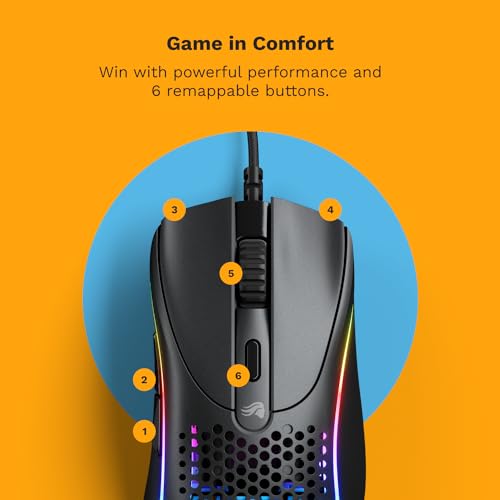 Glorious Gaming - Superlight Wired PC Gaming Mouse with Honeycomb Shell, 6 Programmable Buttons, RGB Lighting & PTFE Skates - Model D 2, Matte Black