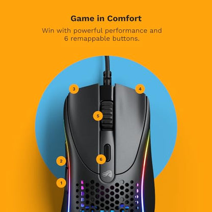 Glorious Gaming - Superlight Wired PC Gaming Mouse with Honeycomb Shell, 6 Programmable Buttons, RGB Lighting & PTFE Skates - Model D 2, Matte Black