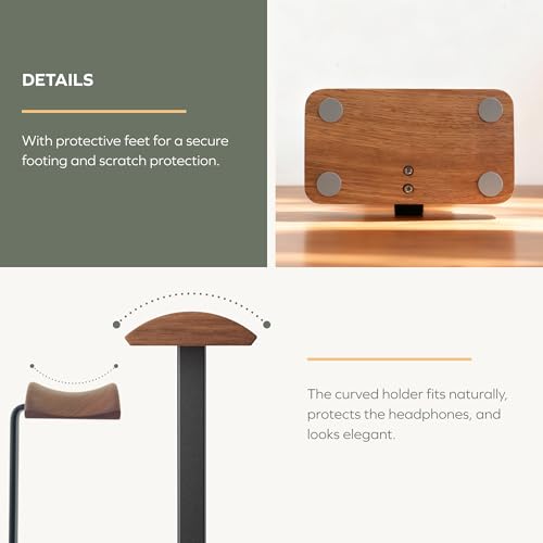 muso wood Walnut Headphone Stand, Wood Headset Stand with Storage Base, Headphones Holder for Gaming, Office, and Home Desk - Compatible with AirPods Max, Bose, Razer (Black) - color: walnut wood