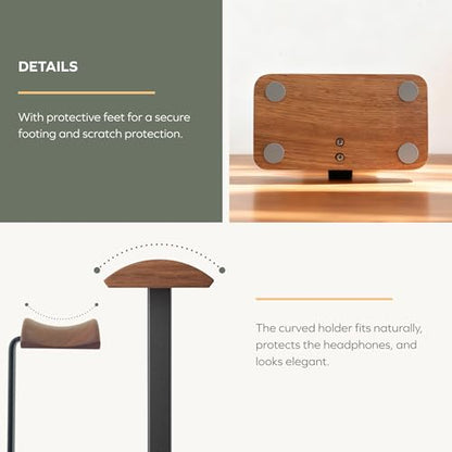 muso wood Walnut Headphone Stand, Wood Headset Stand with Storage Base, Headphones Holder for Gaming, Office, and Home Desk - Compatible with AirPods Max, Bose, Razer (Black) - color: walnut wood