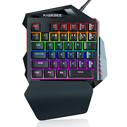 MageGee One-Handed RGB Mechanical Gaming Keyboard, 35 Keys Rainbow Backlit Wired Keyboard, Blue Switches, Support Wrist Rest, Portable Mini Gaming Keypad with Programmable Keys Macro Recording